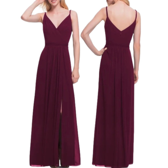#LEVKOFF Surplice Neck Chiffon A-Line Gown in Wine Red Size 10 NWOT - Picture 1 of 6